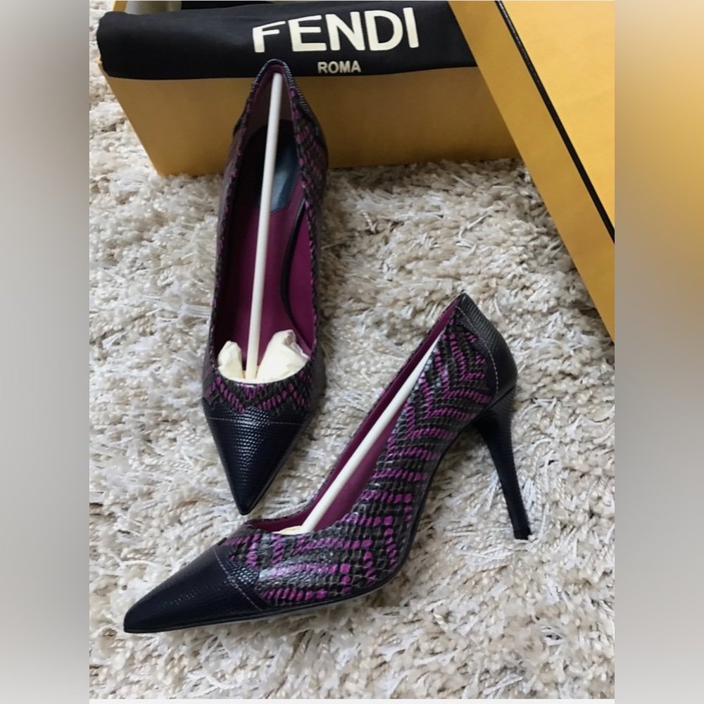 Fendi Blue and Pink Patterned Heels